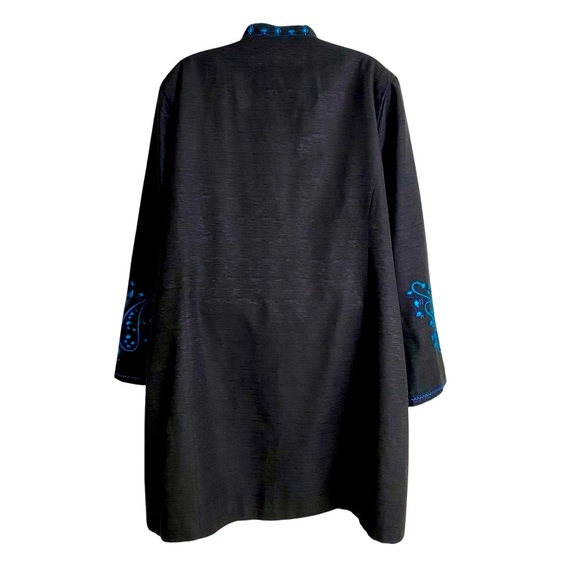 Silk Land Woman Black Silk Longline Blazer Jacket Size 1X Embroidered Tunic - Picture 4 of 15